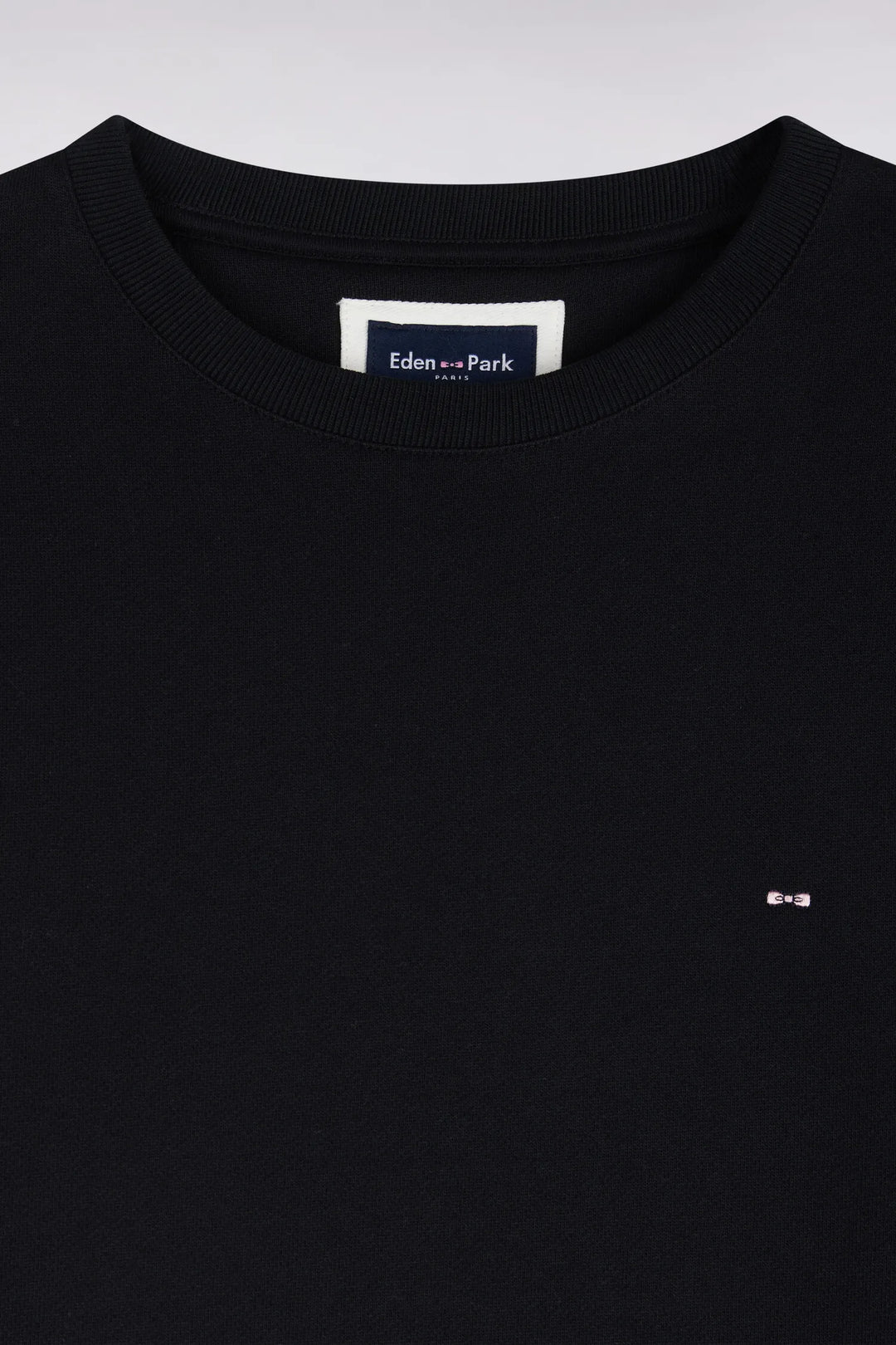 Straight-Cut Black Cotton Fleece Round-Neck Sweatshirt