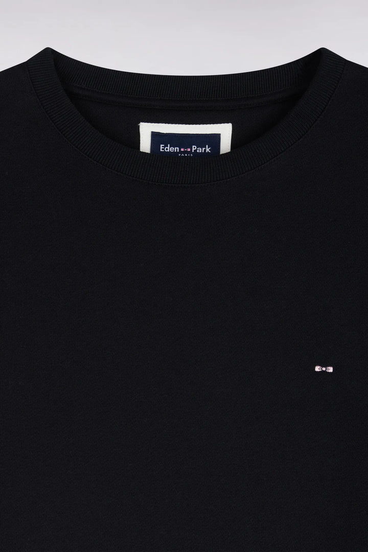 Straight-Cut Black Cotton Fleece Round-Neck Sweatshirt