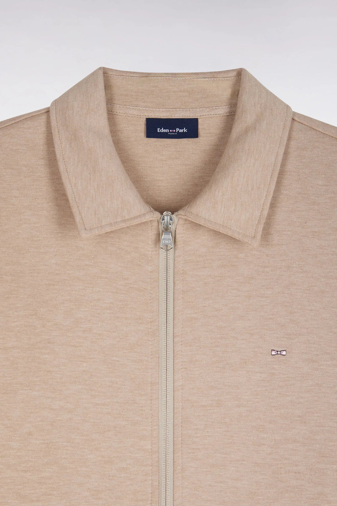Zip-Up Sweatshirt with Beige Polo Collar with a Straight Cut