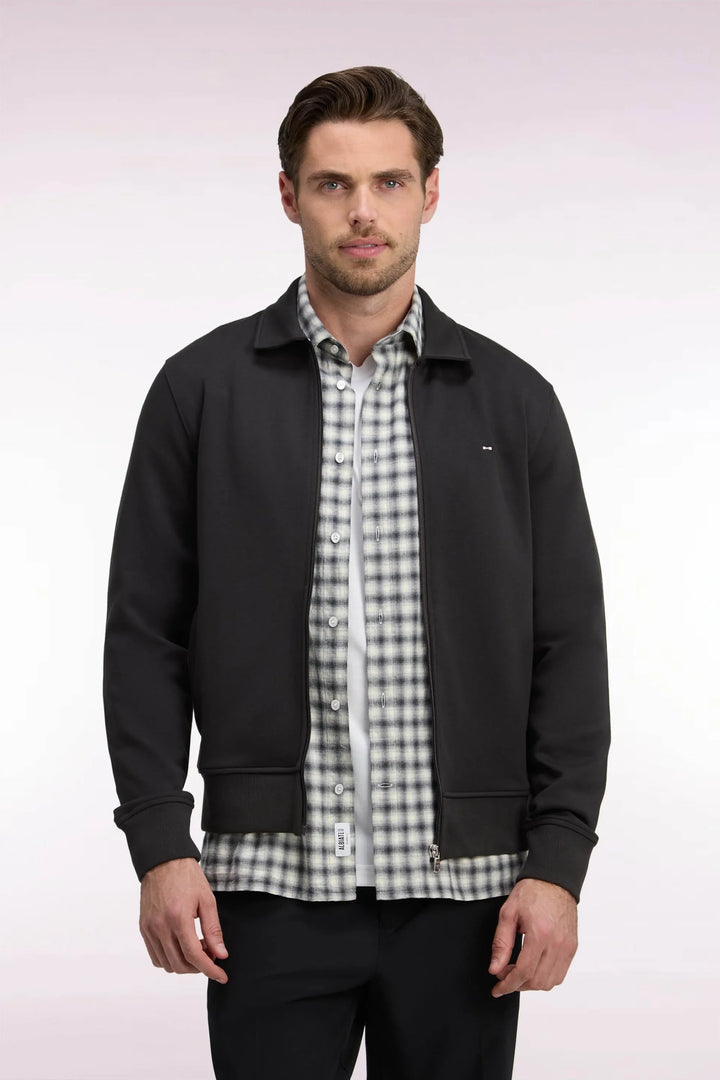 Zip-Up Sweatshirt with Polo Collar in Brown Cotton with a Straight Cut