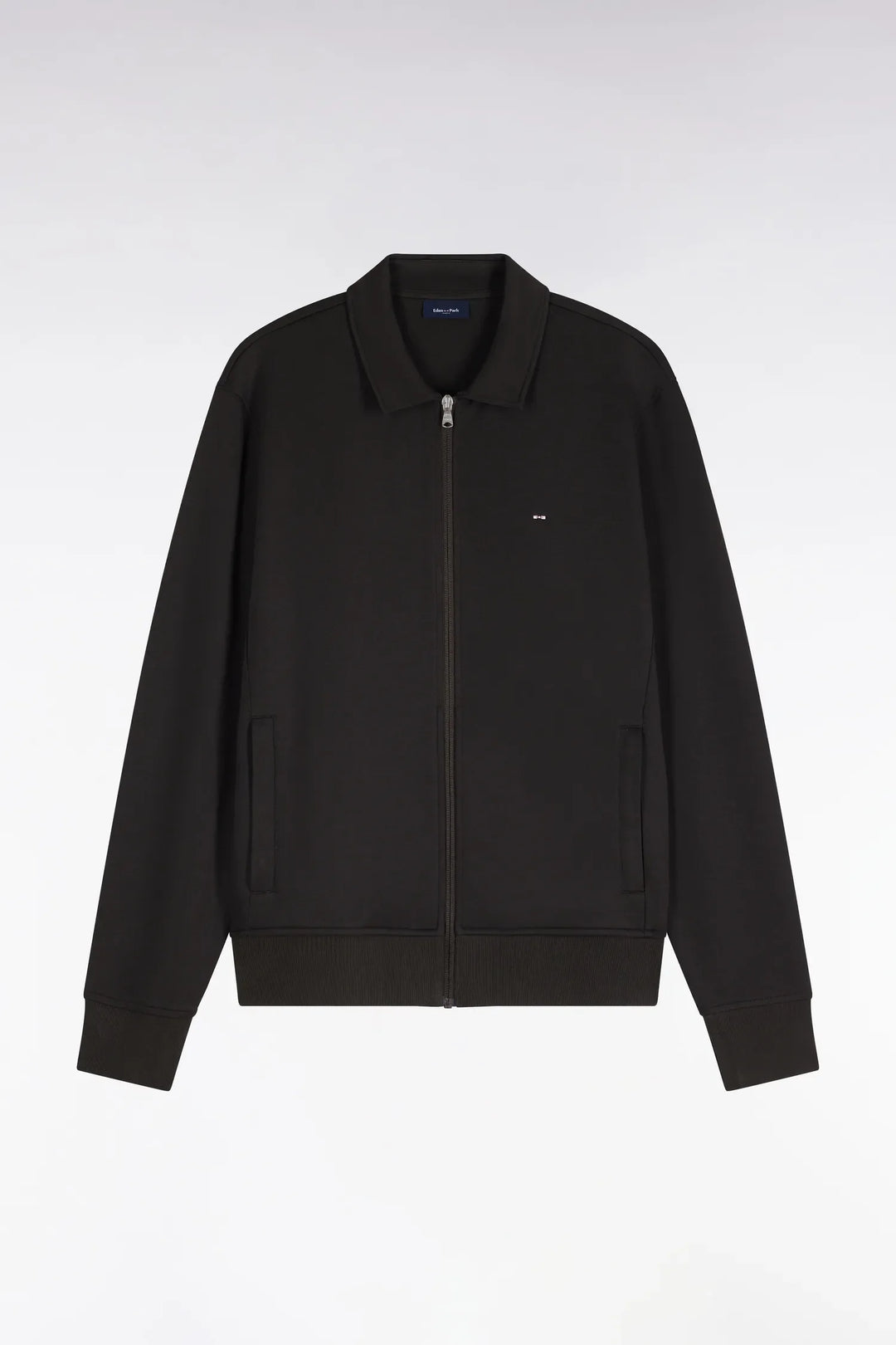Zip-Up Sweatshirt with Polo Collar in Brown Cotton with a Straight Cut