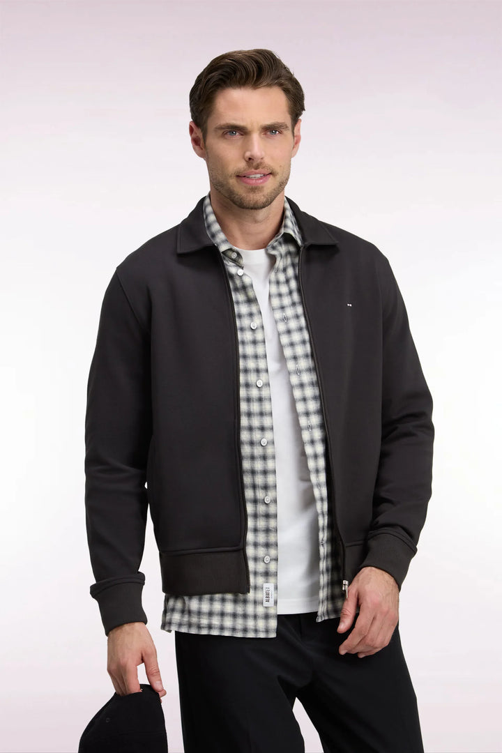 Zip-Up Sweatshirt with Polo Collar in Brown Cotton with a Straight Cut