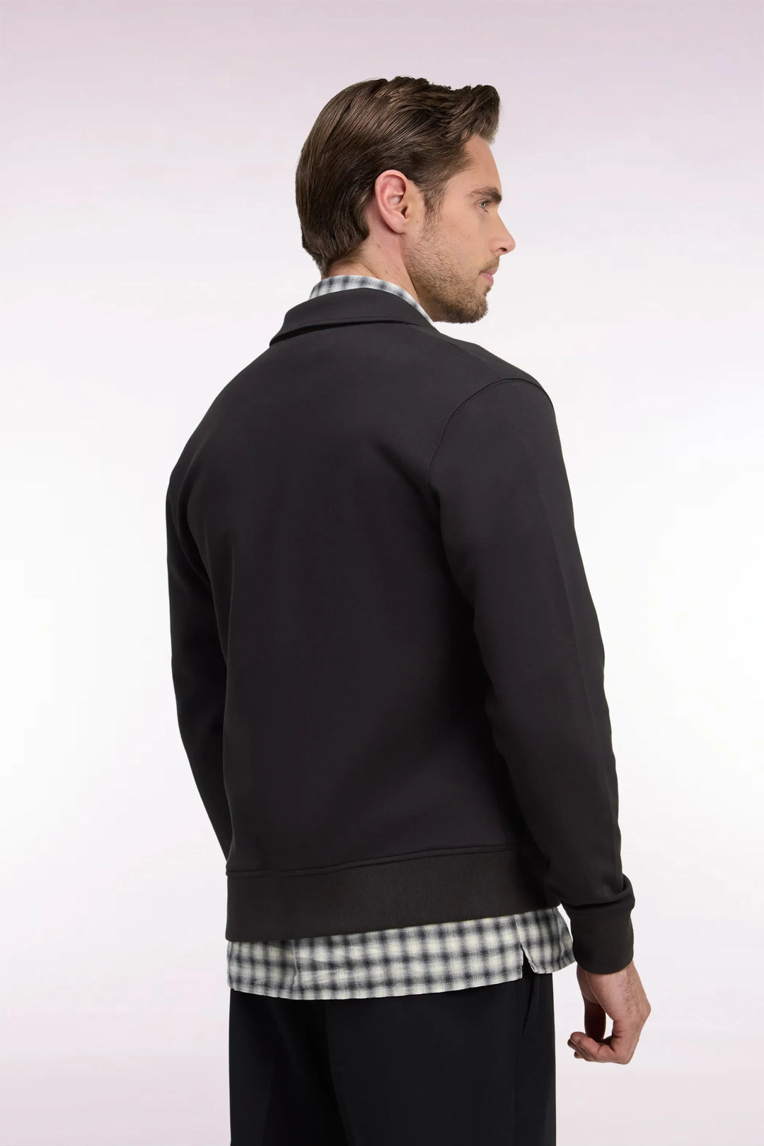 Zip-Up Sweatshirt with Polo Collar in Brown Cotton with a Straight Cut