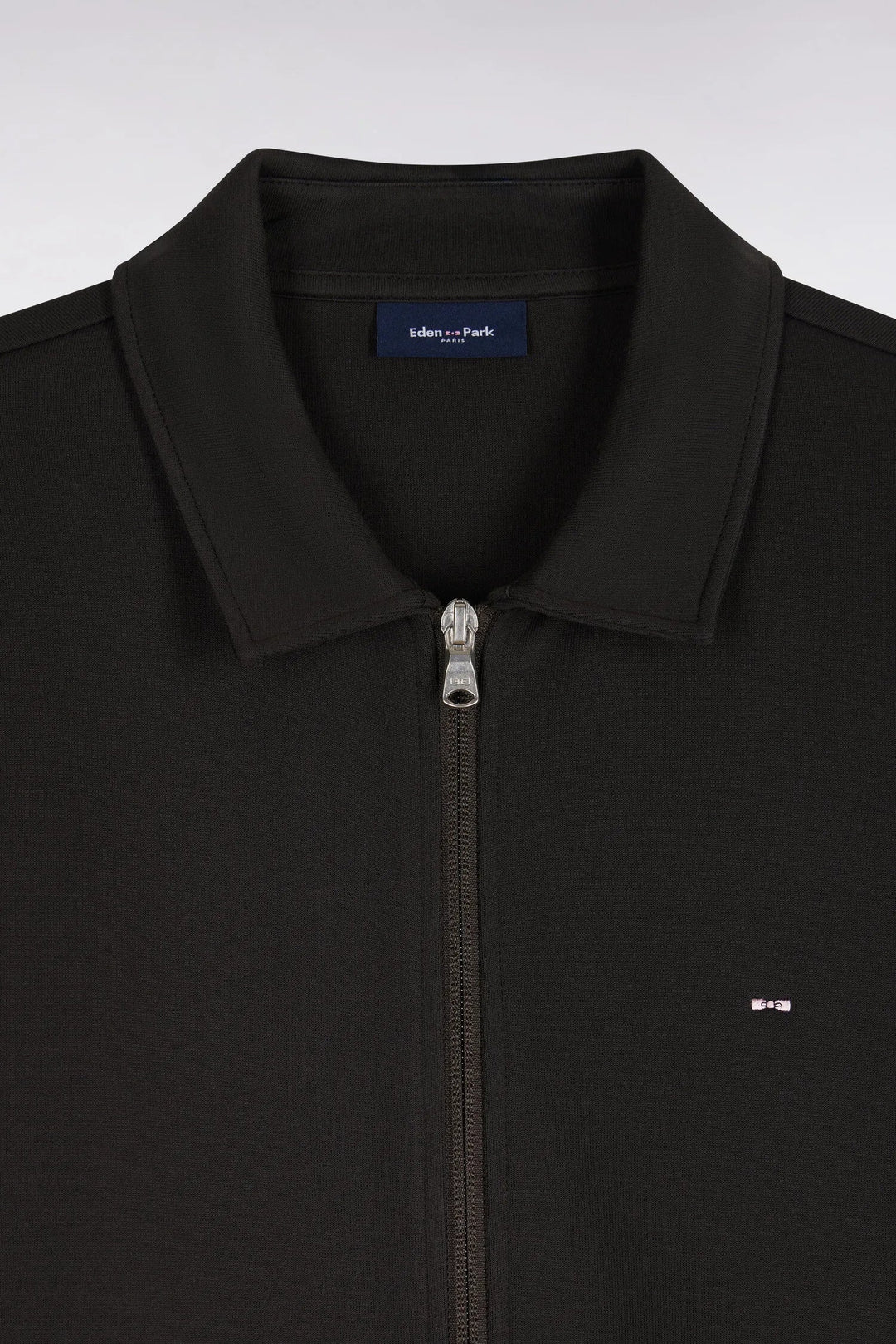 Zip-Up Sweatshirt with Polo Collar in Brown Cotton with a Straight Cut