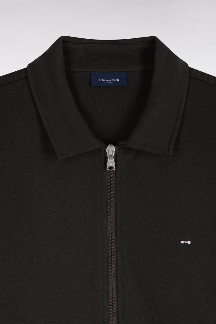 Zip-Up Sweatshirt with Polo Collar in Brown Cotton with a Straight Cut