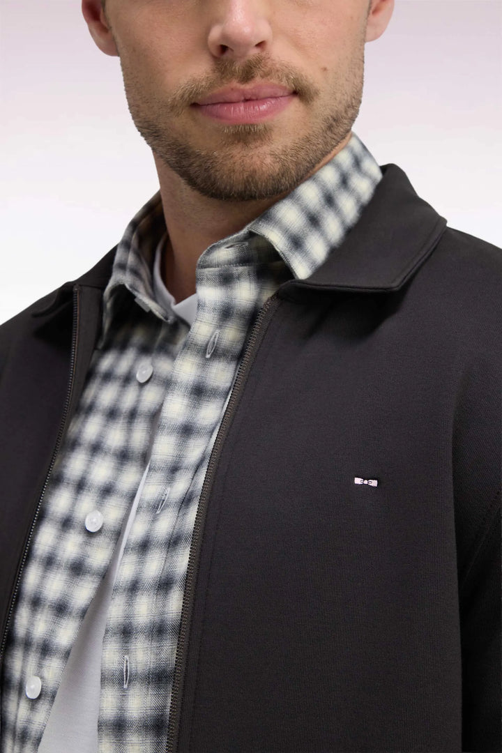 Zip-Up Sweatshirt with Polo Collar in Brown Cotton with a Straight Cut