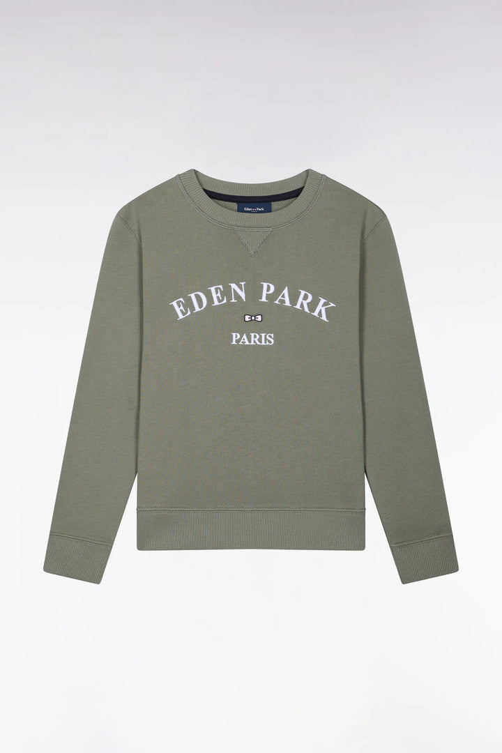 Khaki Terry Cotton Sweatshirt with Eden Park Straight Cut Embroidery