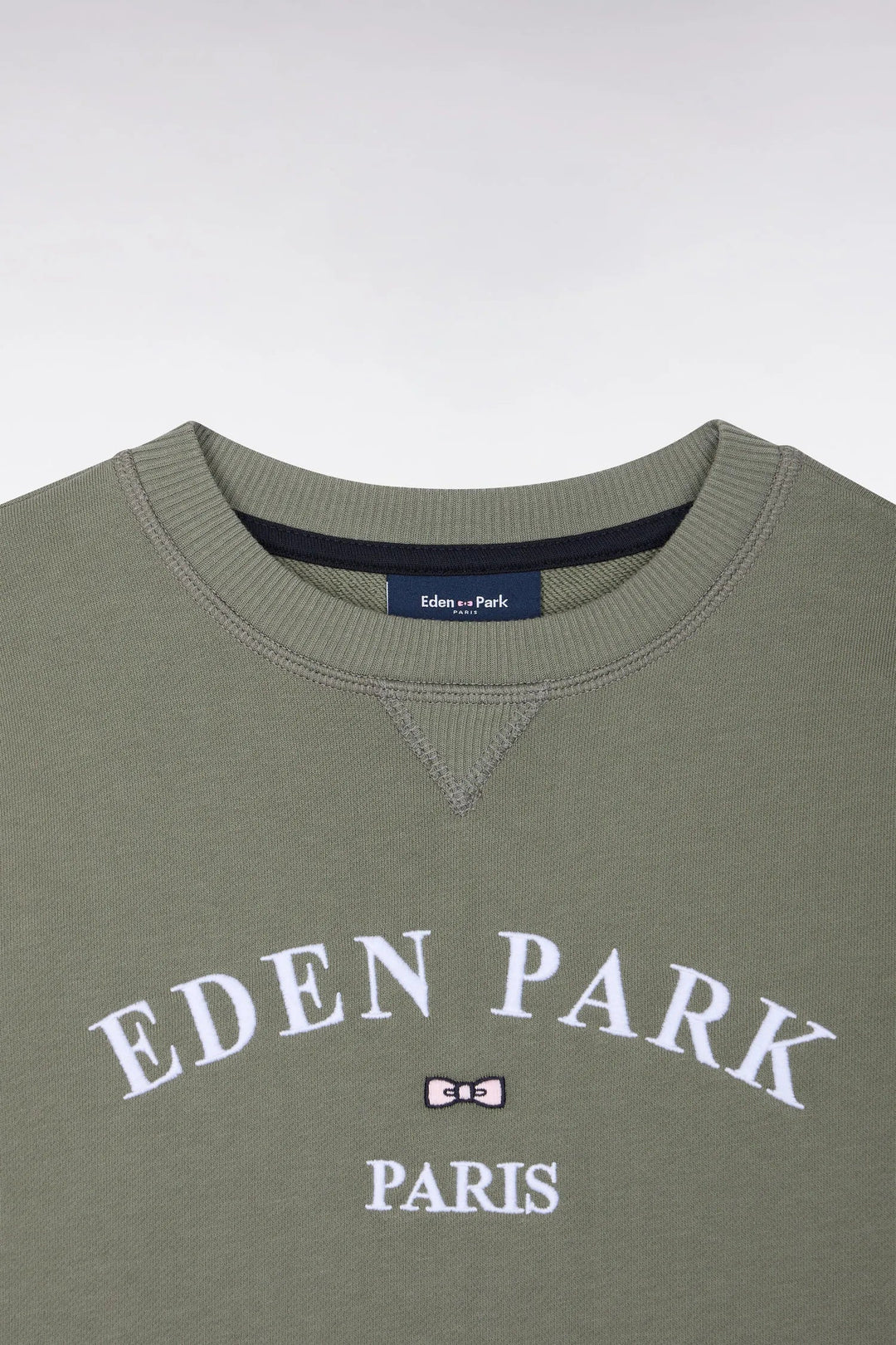Khaki Terry Cotton Sweatshirt with Eden Park Straight Cut Embroidery