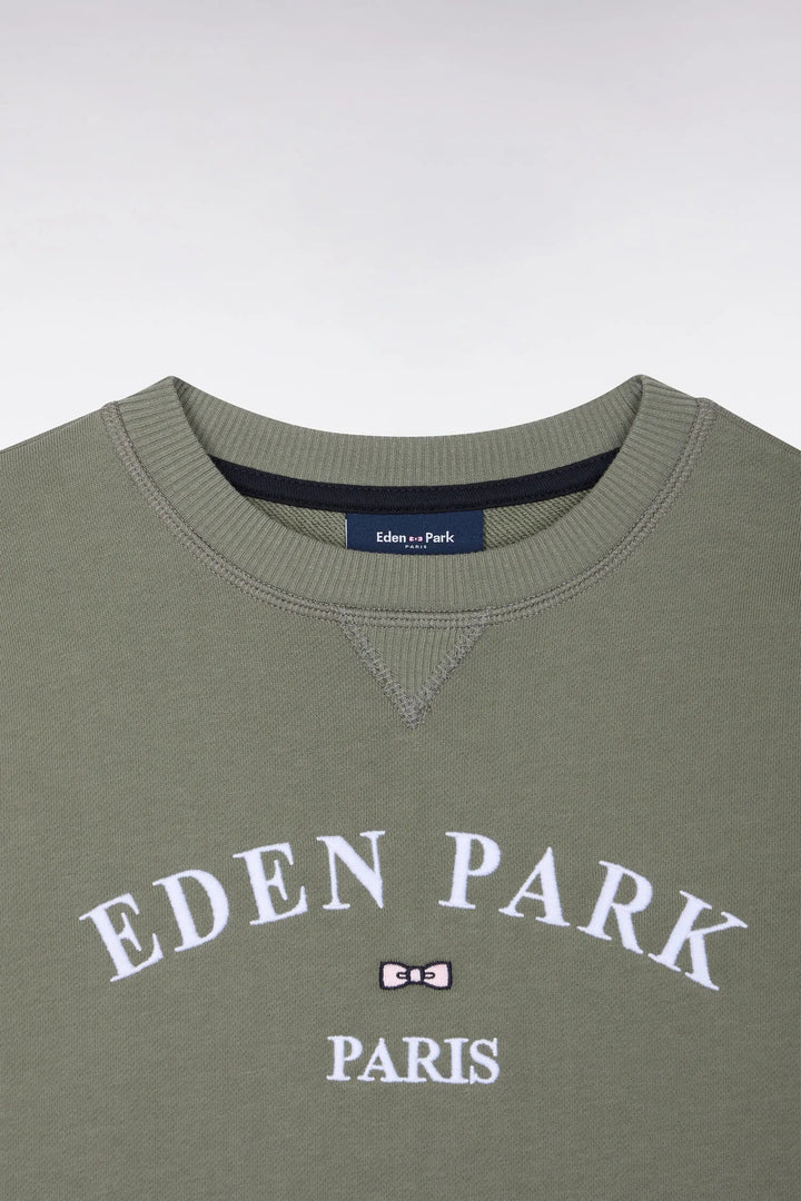 Khaki Terry Cotton Sweatshirt with Eden Park Straight Cut Embroidery