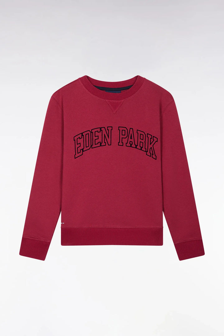 Sweatshirt with Red Cotton Collar with Eden Park Embroidery Straight Cut