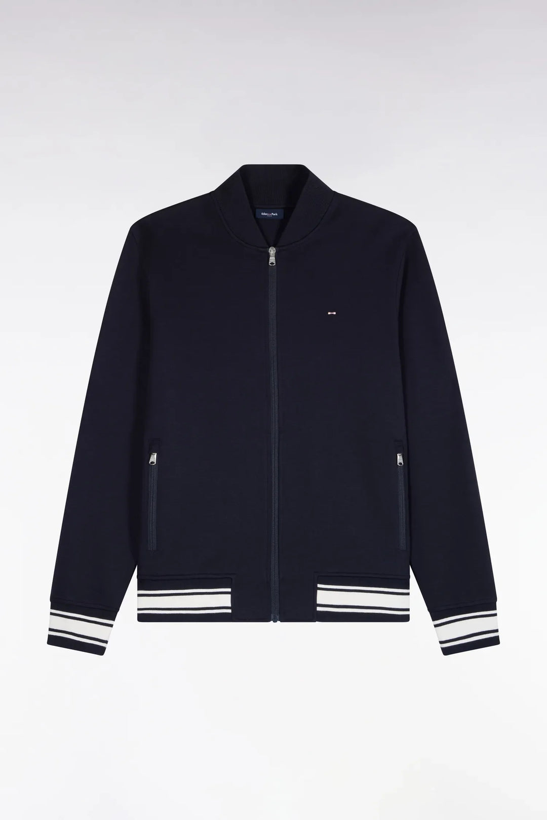 Zipped Navy Interlock Sweatshirt with Ribbed Straight Cut Teddy