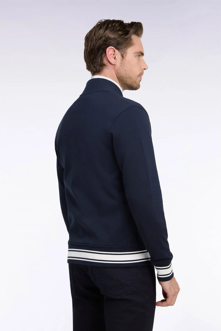 Zipped Navy Interlock Sweatshirt with Ribbed Straight Cut Teddy