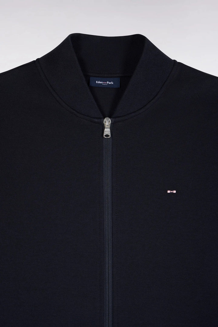 Zipped Navy Interlock Sweatshirt with Ribbed Straight Cut Teddy