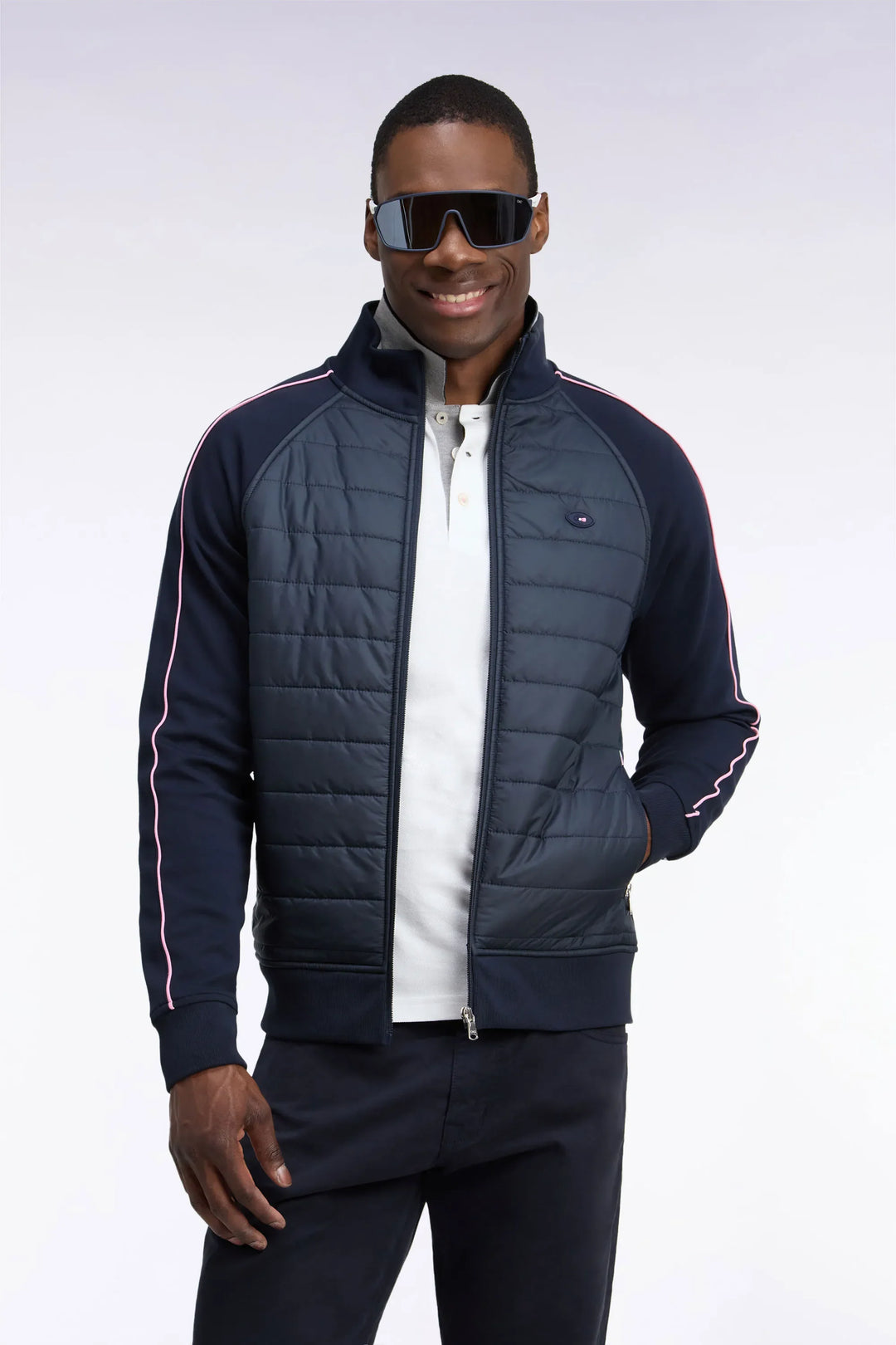 Zipped Sweatshirt with Navy Navy Quilted Facing XV De France Straight Cut
