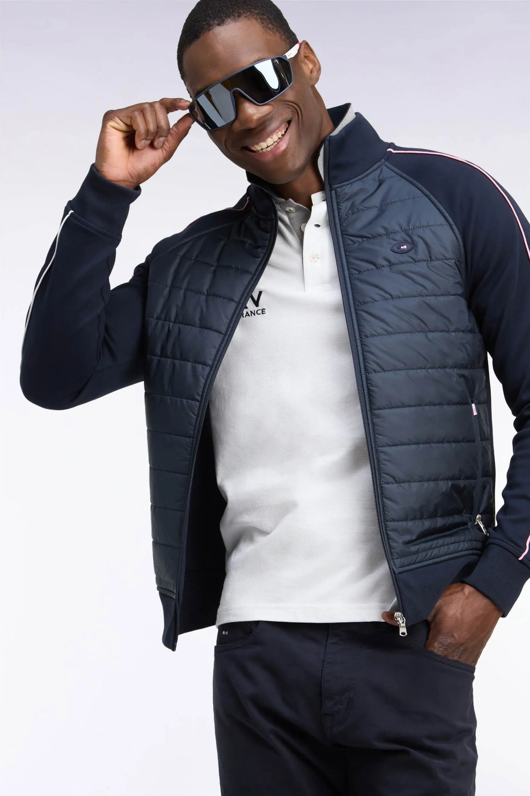 Zipped Sweatshirt with Navy Navy Quilted Facing XV De France Straight Cut