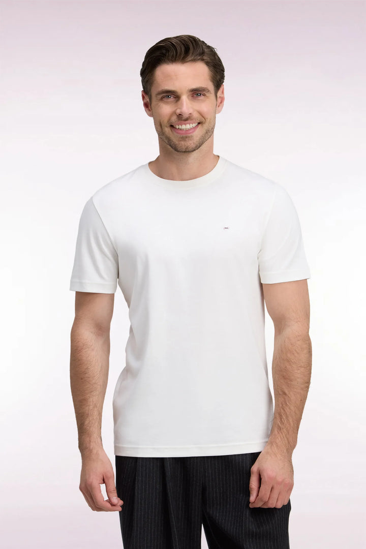 Short-Sleeved Straight-Cut Ecru Cotton T-Shirt