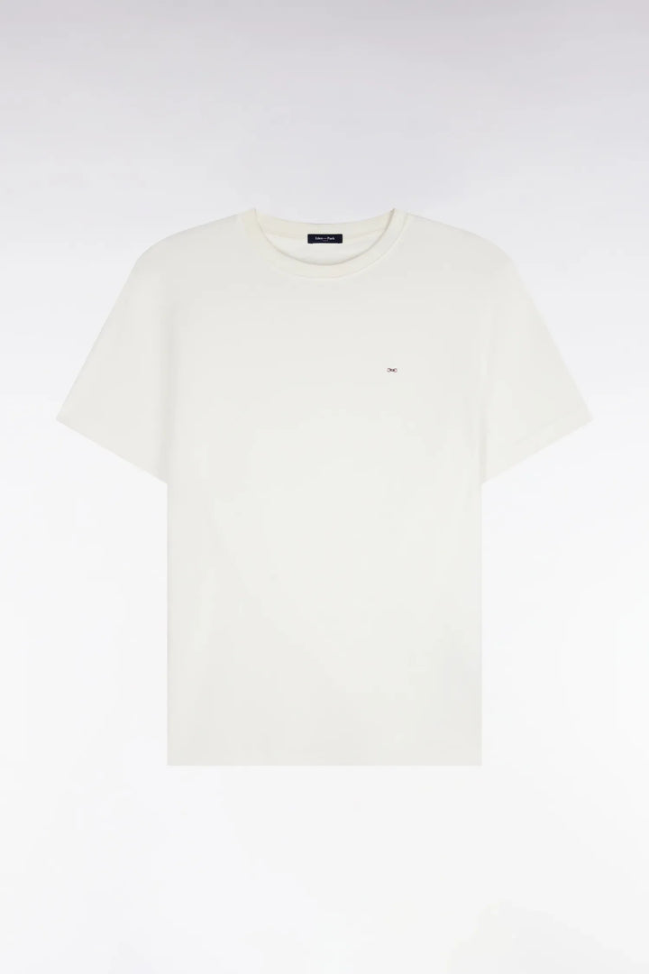 Short-Sleeved Straight-Cut Ecru Cotton T-Shirt