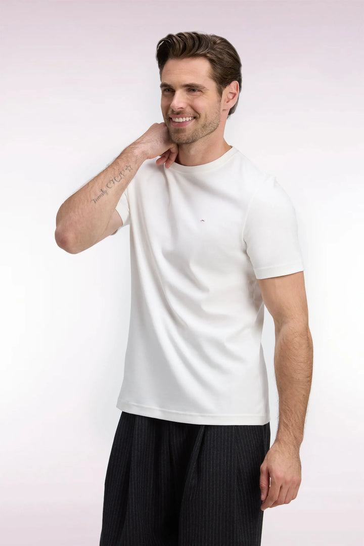 Short-Sleeved Straight-Cut Ecru Cotton T-Shirt