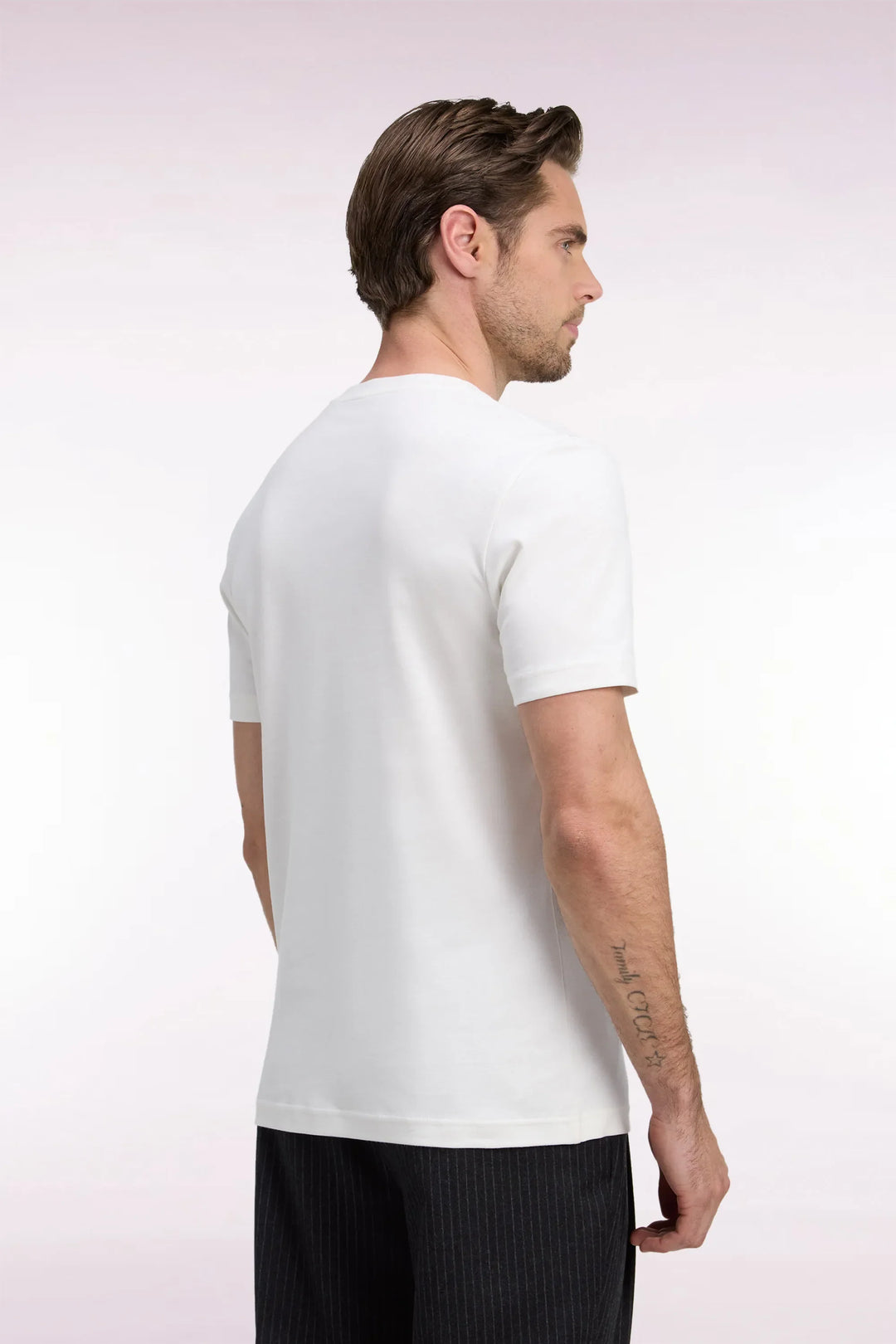 Short-Sleeved Straight-Cut Ecru Cotton T-Shirt