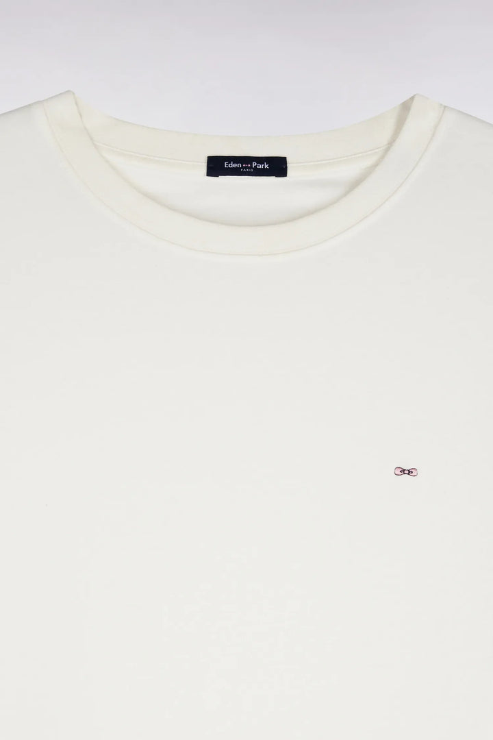 Short-Sleeved Straight-Cut Ecru Cotton T-Shirt