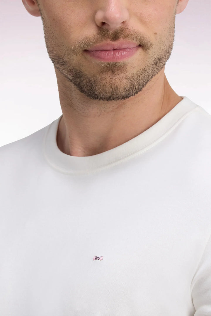 Short-Sleeved Straight-Cut Ecru Cotton T-Shirt