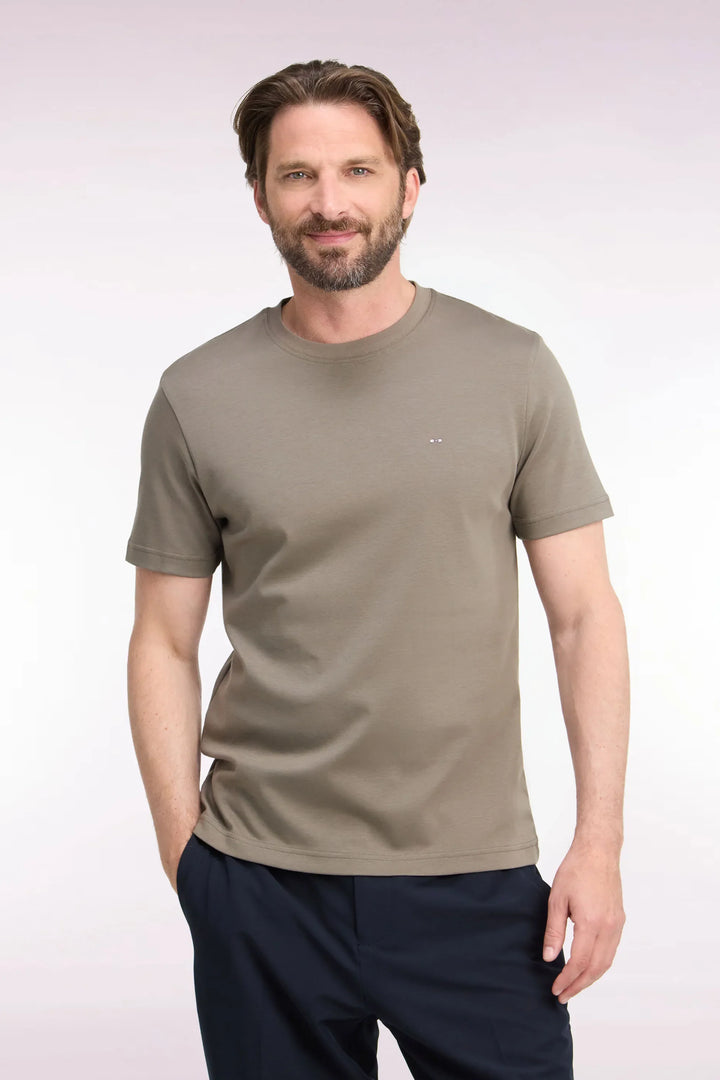 Straight-Cut Beige Cotton Short-Sleeved T-Shirt