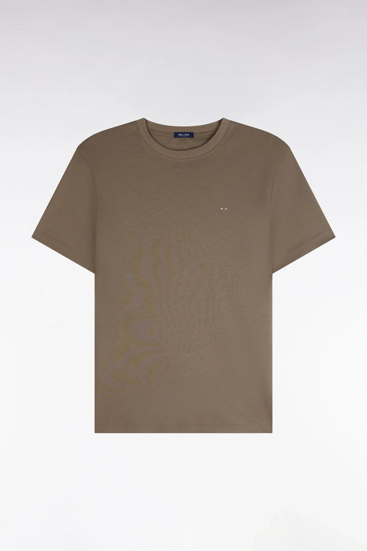 Straight-Cut Beige Cotton Short-Sleeved T-Shirt