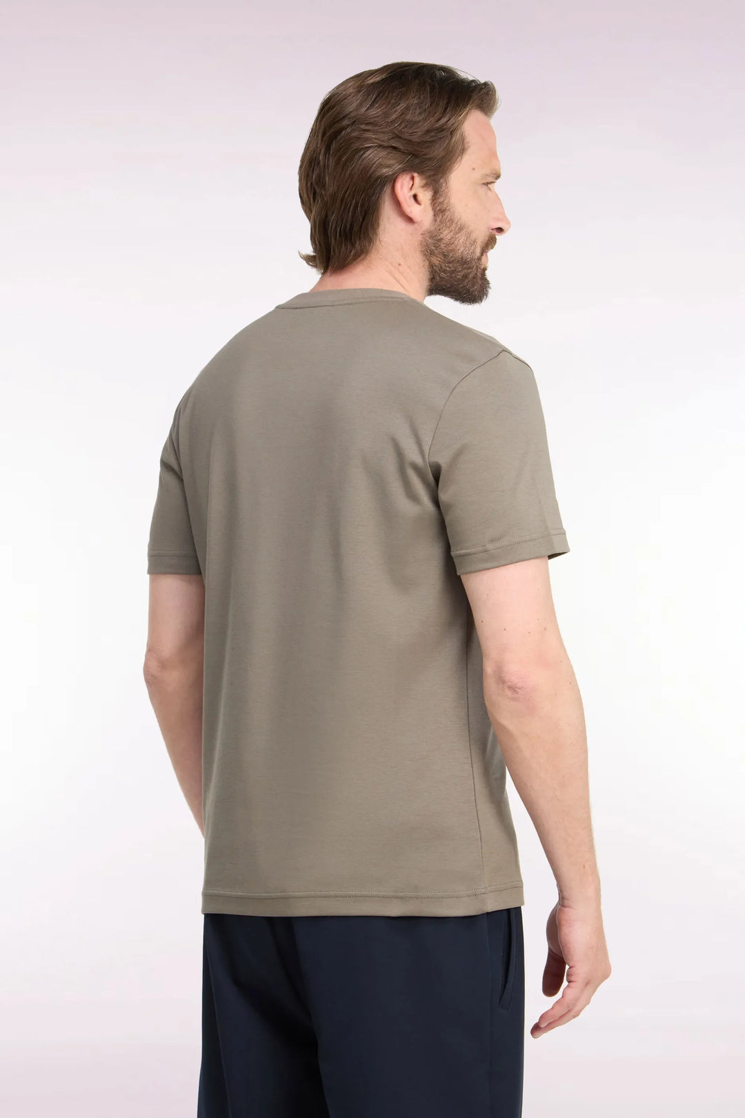 Straight-Cut Beige Cotton Short-Sleeved T-Shirt