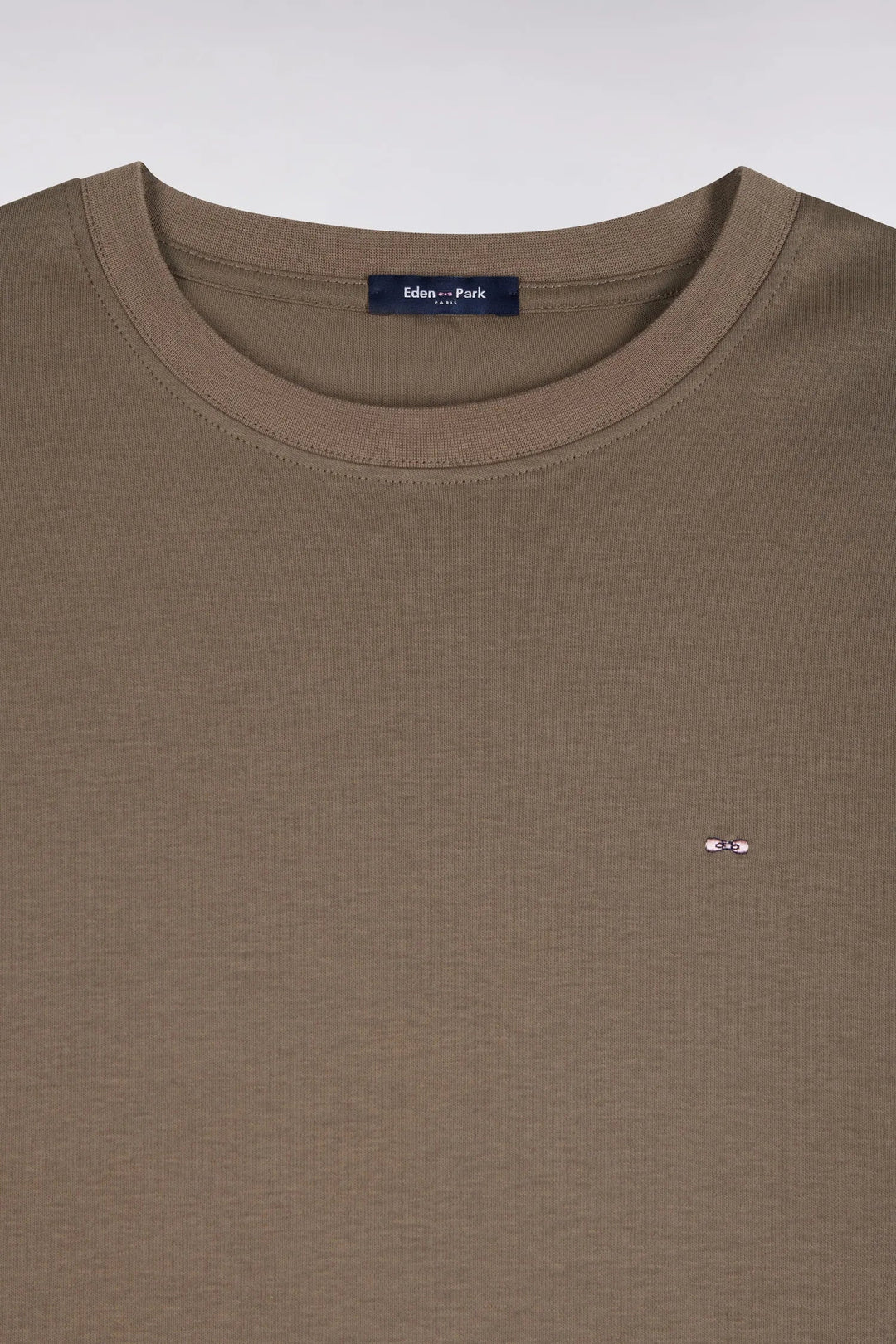 Straight-Cut Beige Cotton Short-Sleeved T-Shirt