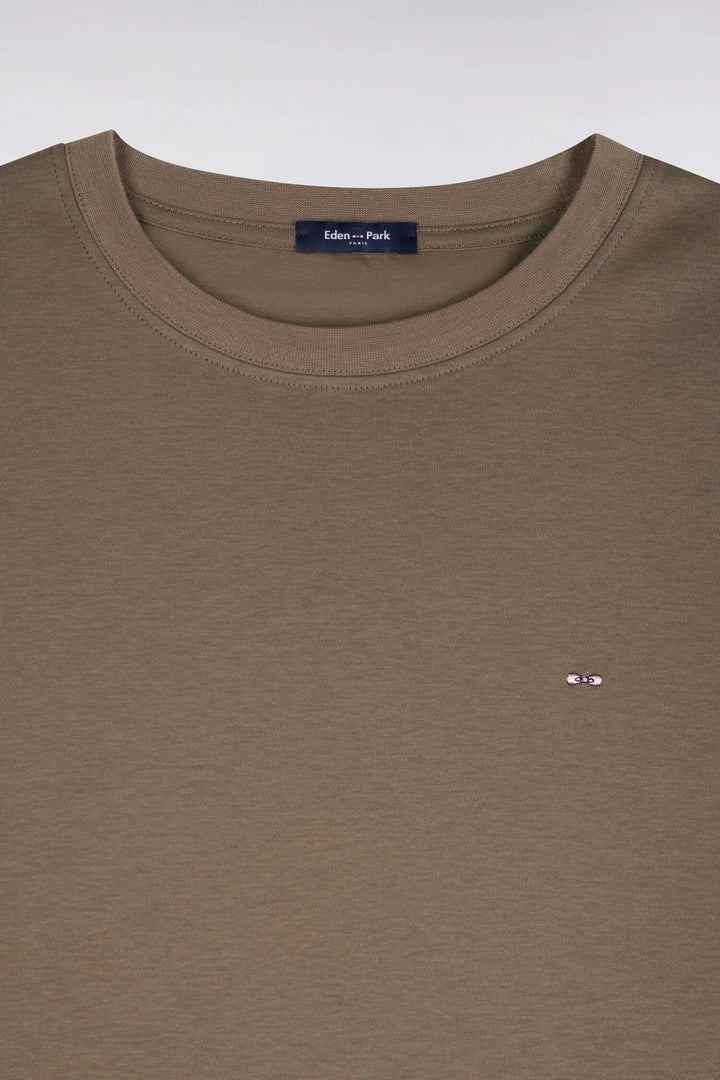Straight-Cut Beige Cotton Short-Sleeved T-Shirt