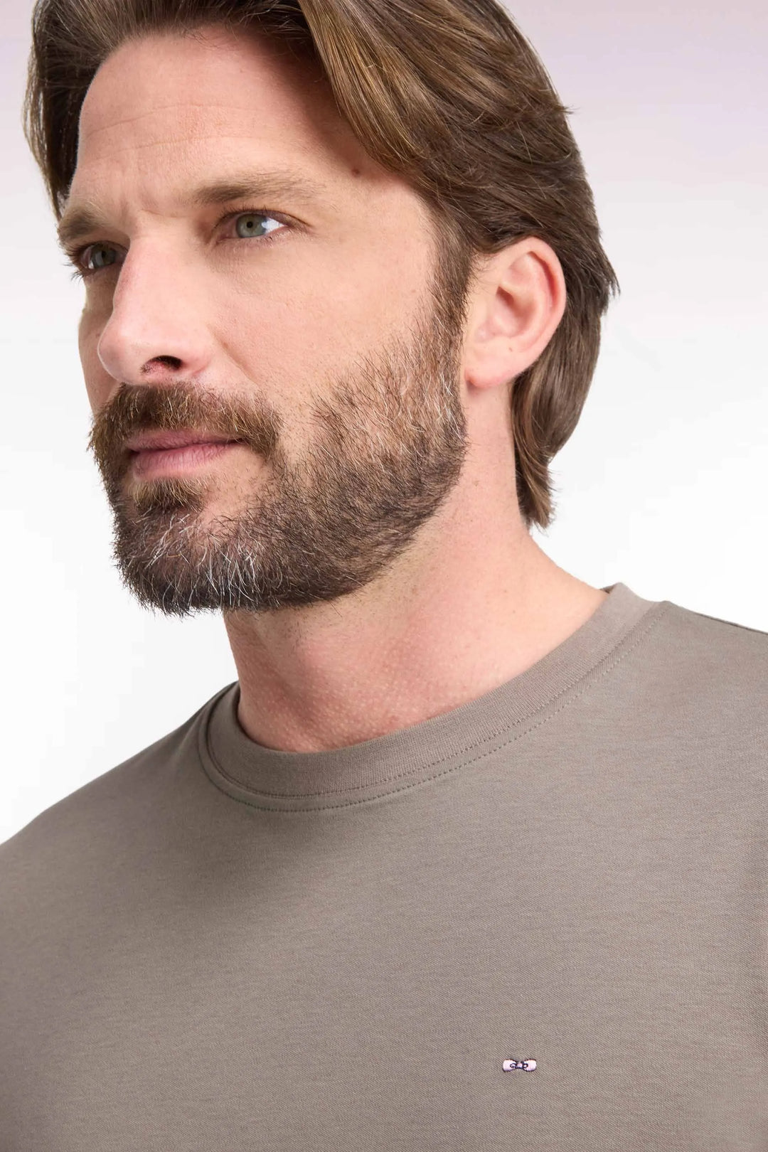 Straight-Cut Beige Cotton Short-Sleeved T-Shirt