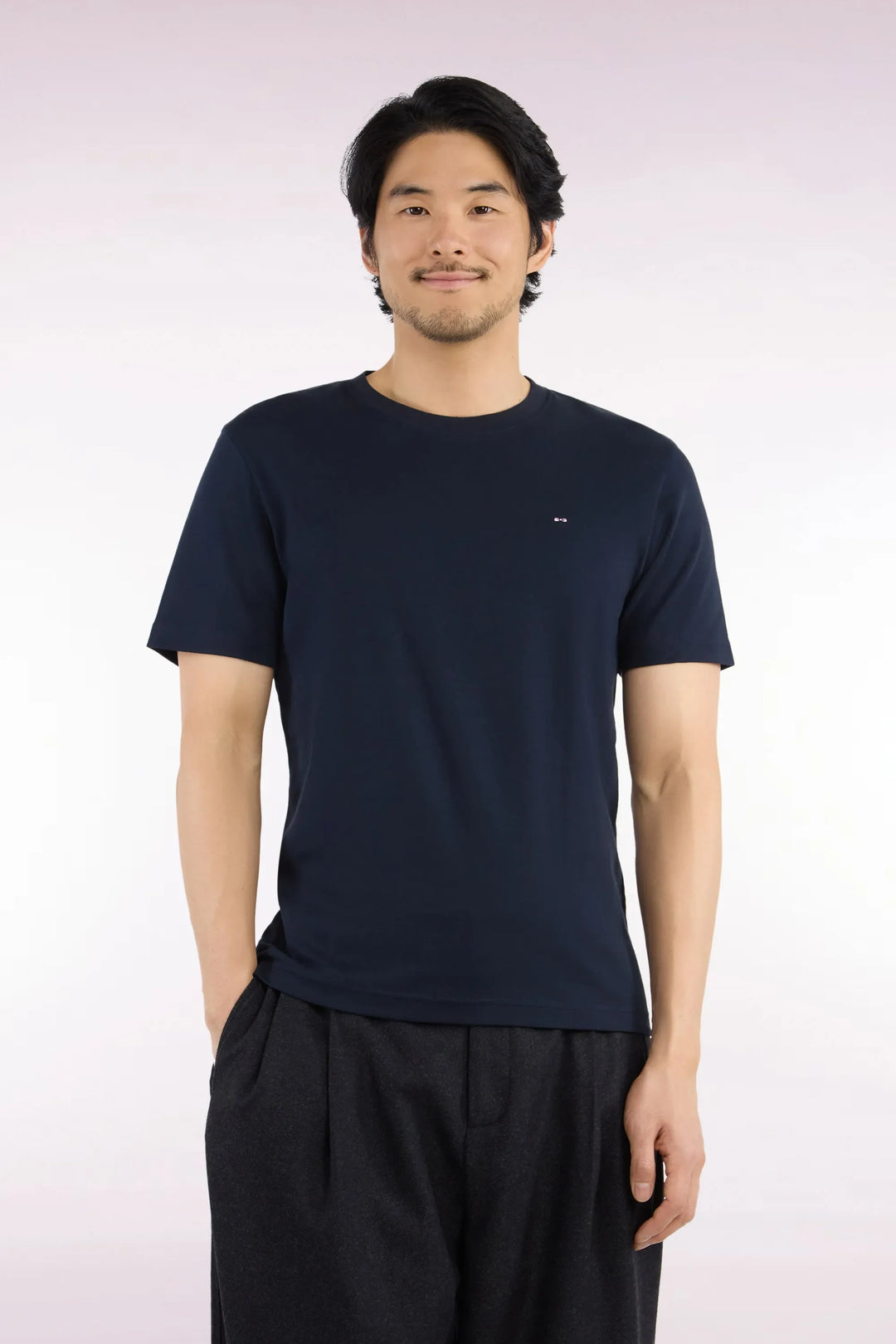 Short-Sleeved Navy Cotton Straight-Cut T-Shirt