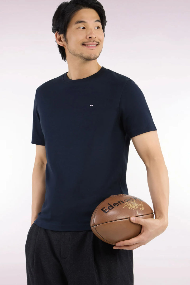 Short-Sleeved Navy Cotton Straight-Cut T-Shirt