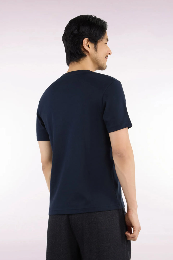 Short-Sleeved Navy Cotton Straight-Cut T-Shirt