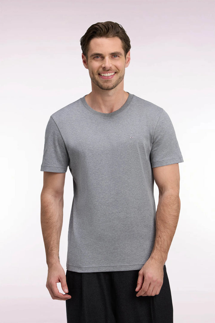 Short-Sleeved Grey Cotton Straight-Cut T-Shirt