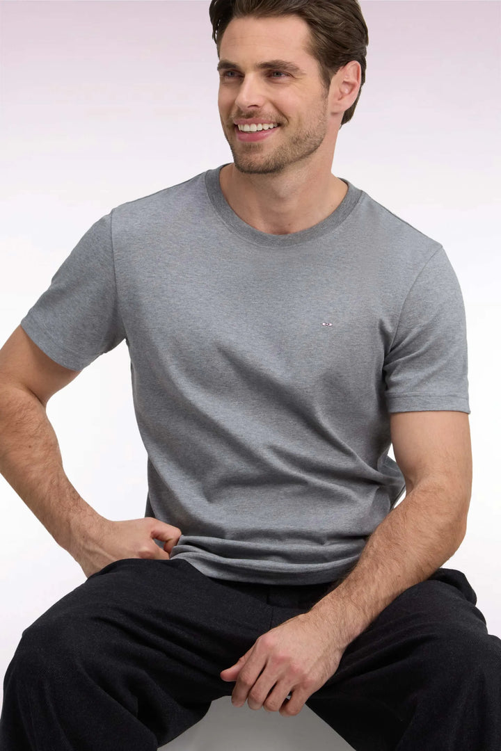 Short-Sleeved Grey Cotton Straight-Cut T-Shirt