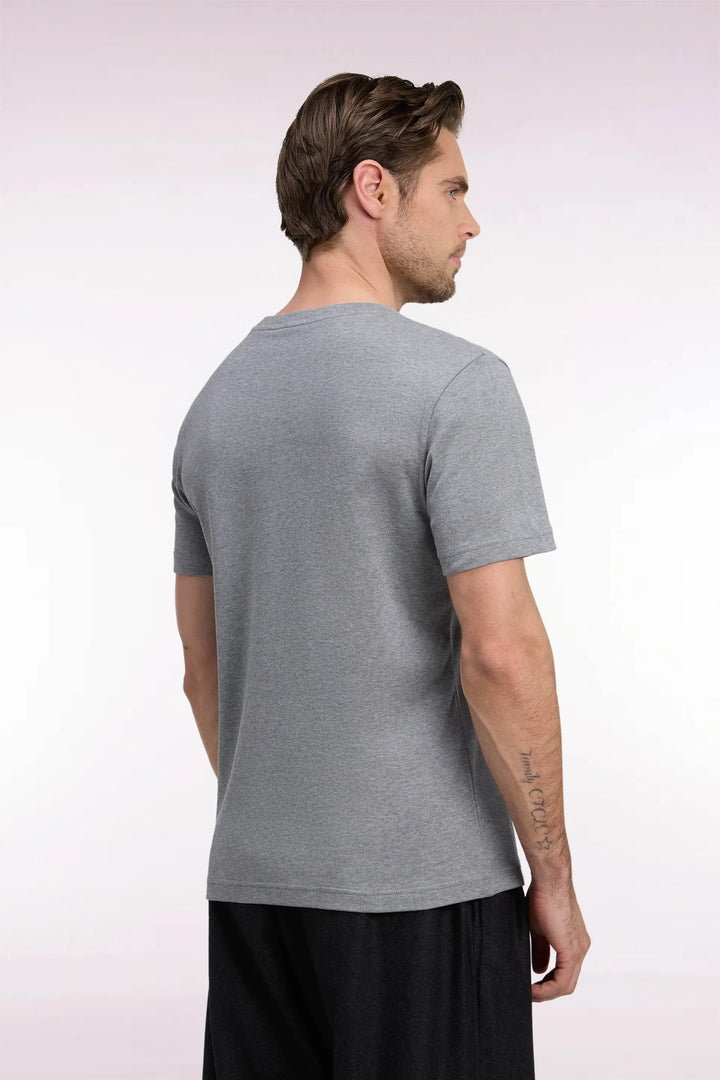 Short-Sleeved Grey Cotton Straight-Cut T-Shirt