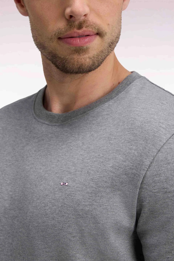 Short-Sleeved Grey Cotton Straight-Cut T-Shirt