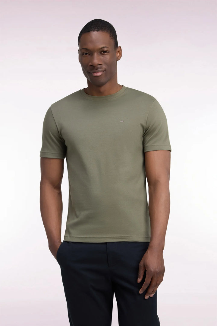 Straight Cut Olive Green Cotton Short-Sleeved T-Shirt