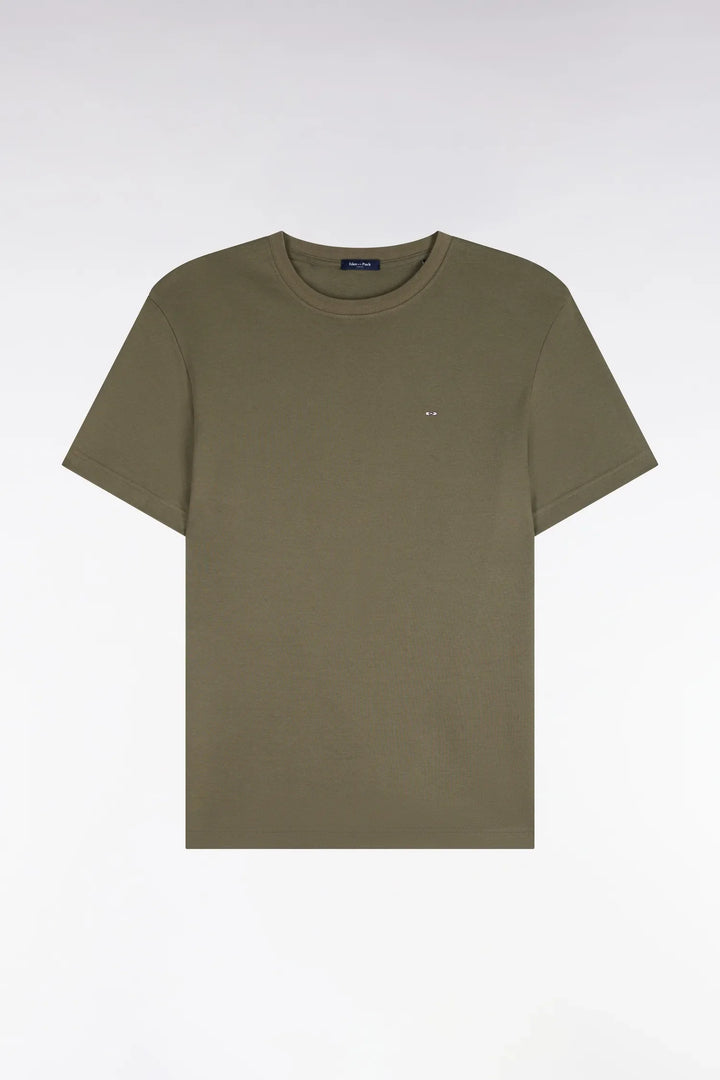 Straight Cut Olive Green Cotton Short-Sleeved T-Shirt