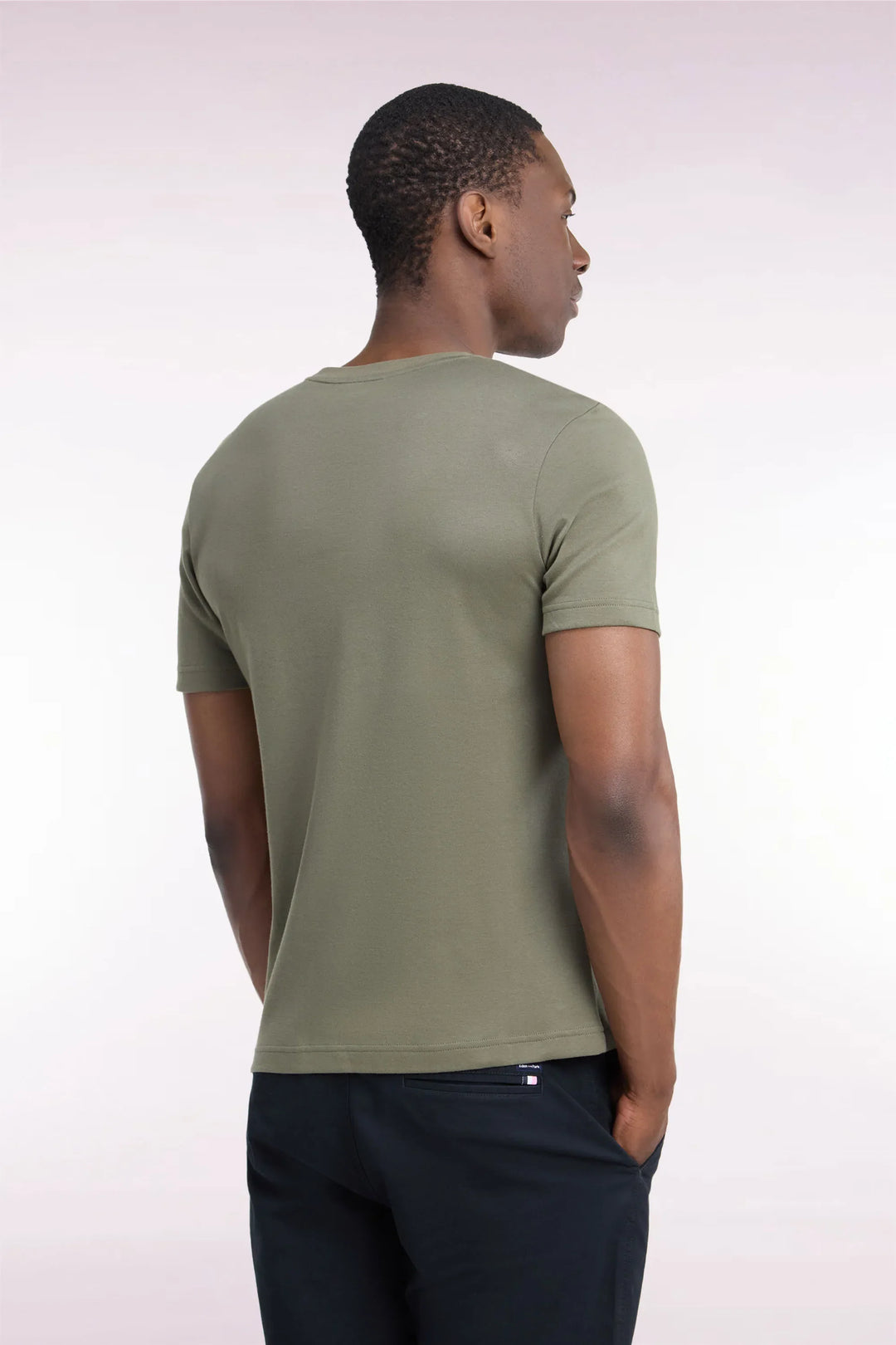 Straight Cut Olive Green Cotton Short-Sleeved T-Shirt