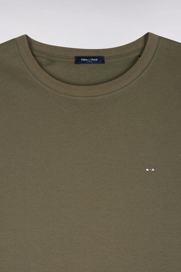 Straight Cut Olive Green Cotton Short-Sleeved T-Shirt