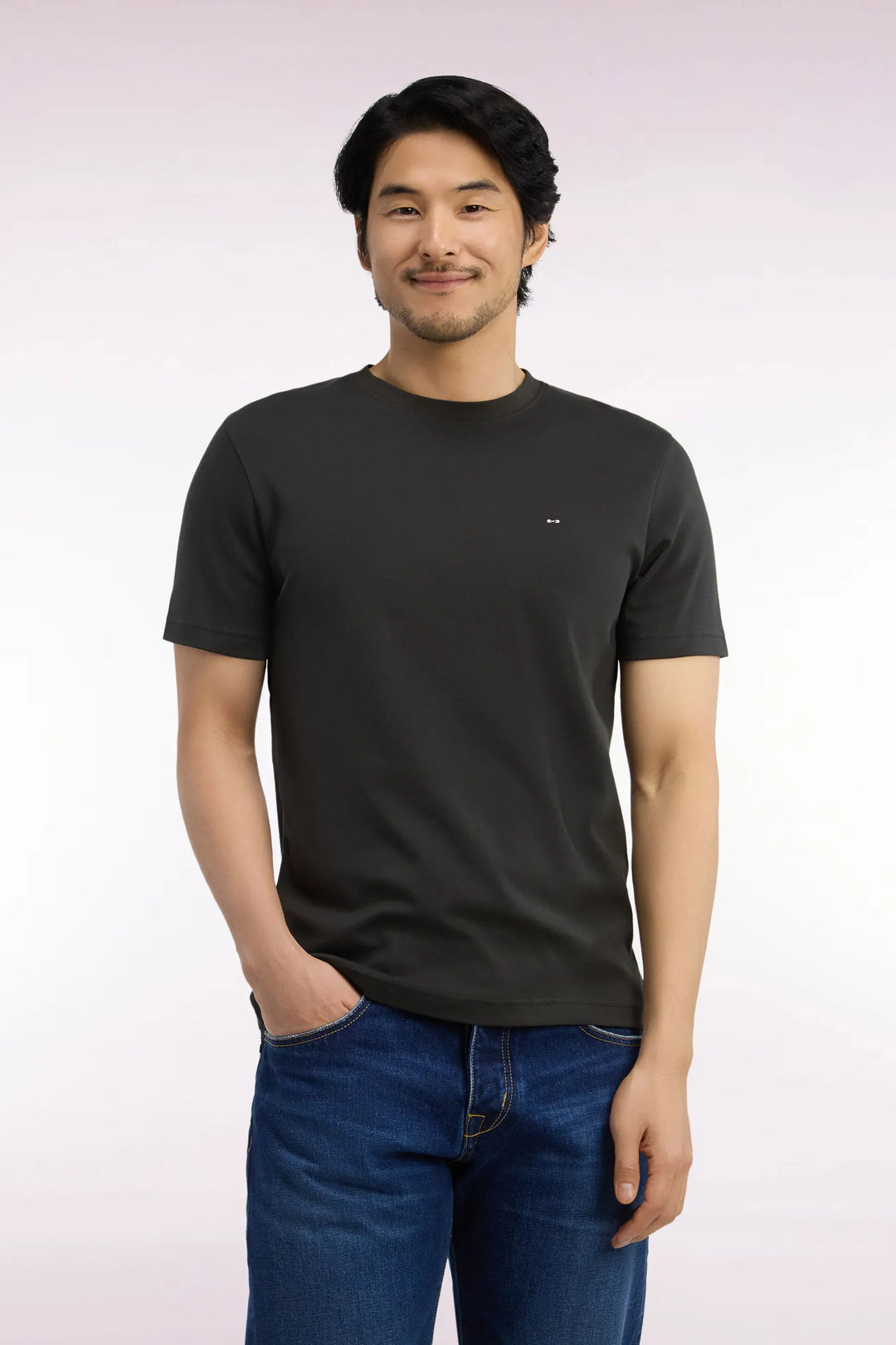 Short-Sleeved Khaki Cotton Straight-Cut T-Shirt