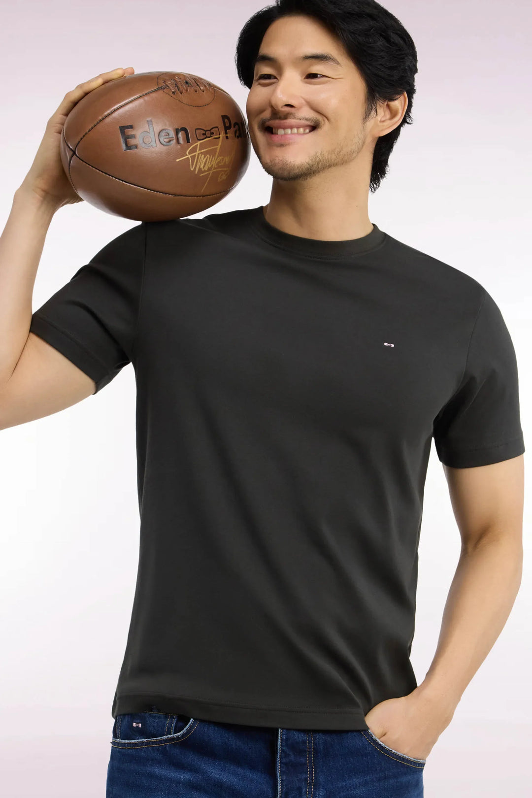 Short-Sleeved Khaki Cotton Straight-Cut T-Shirt