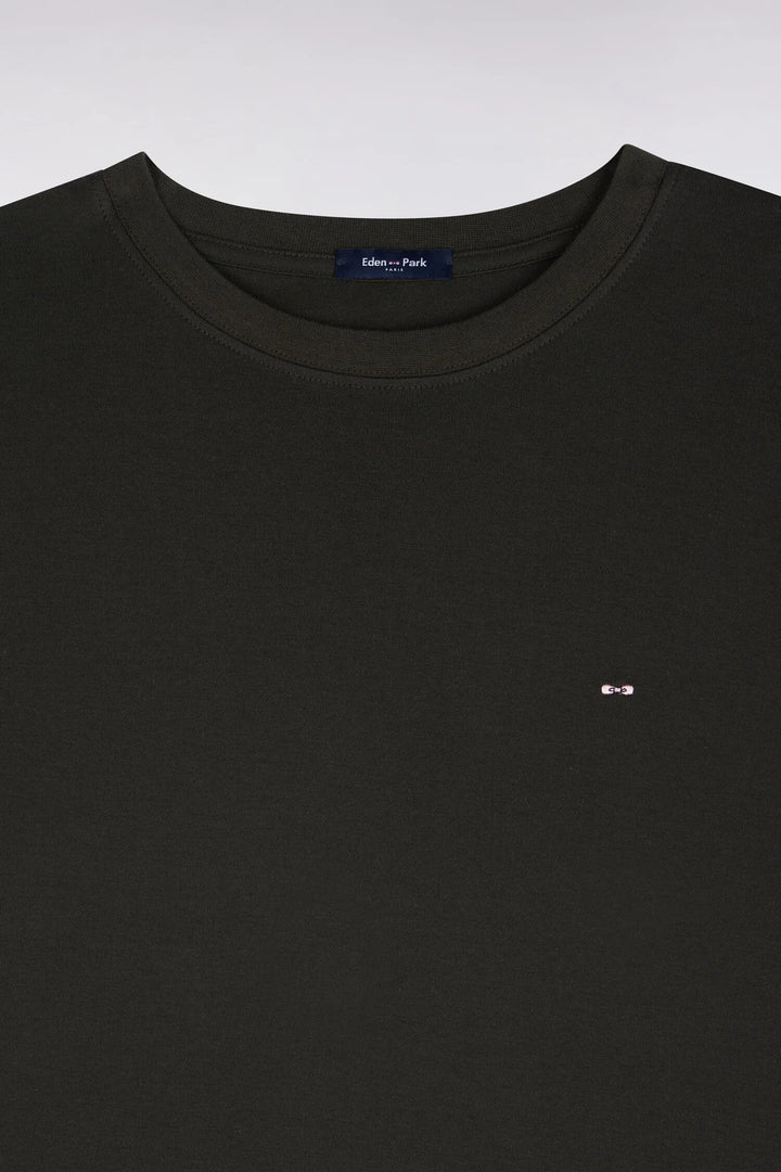 Short-Sleeved Khaki Cotton Straight-Cut T-Shirt
