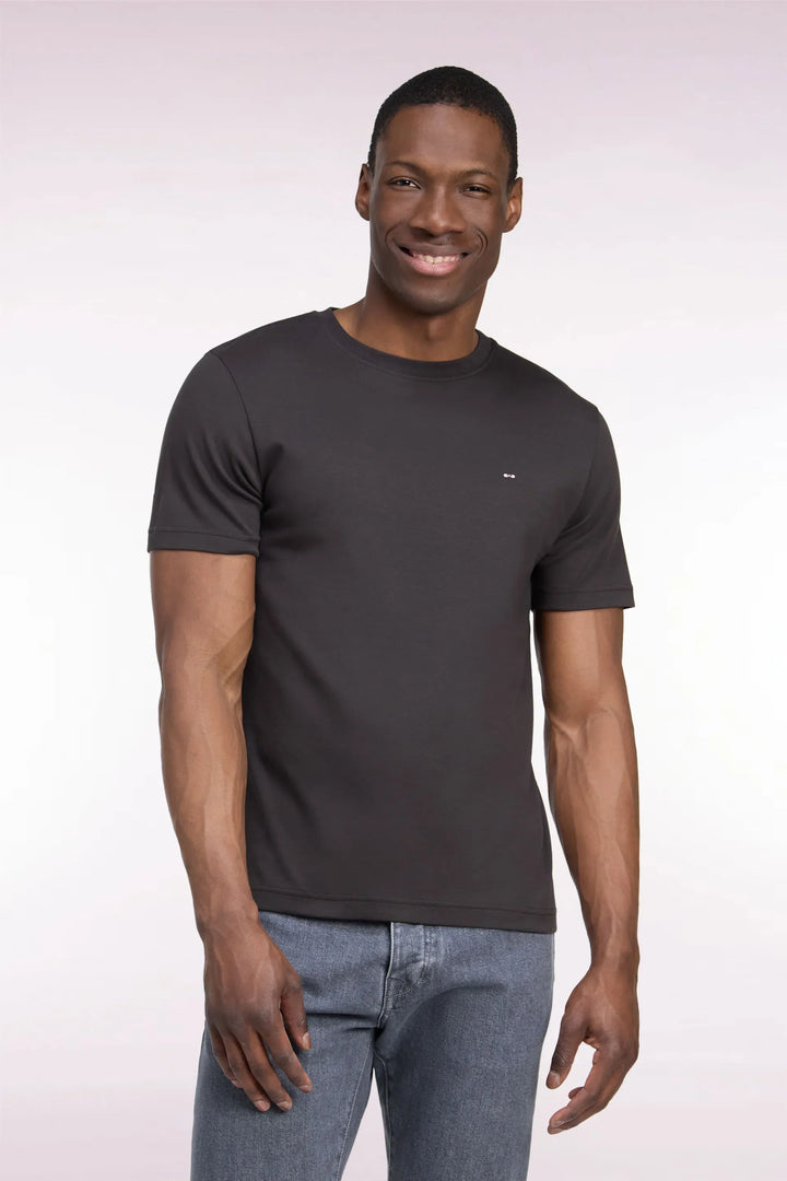 Short-Sleeved Brown Cotton Straight-Cut T-Shirt