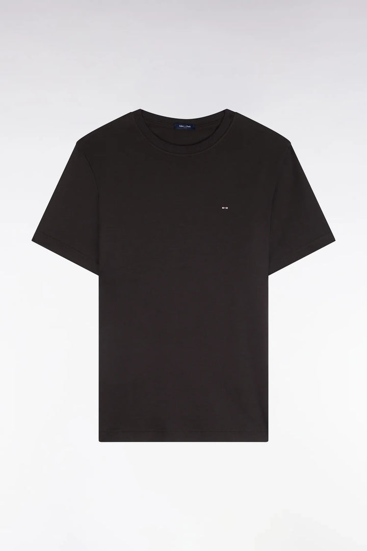 Short-Sleeved Brown Cotton Straight-Cut T-Shirt