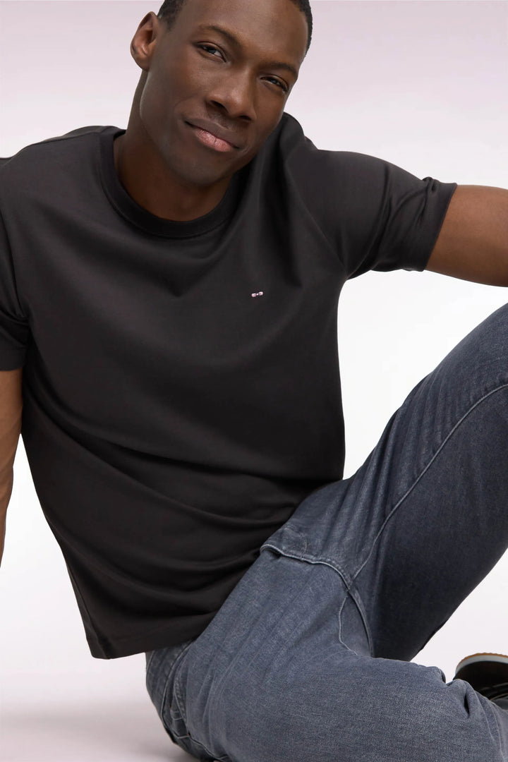 Short-Sleeved Brown Cotton Straight-Cut T-Shirt