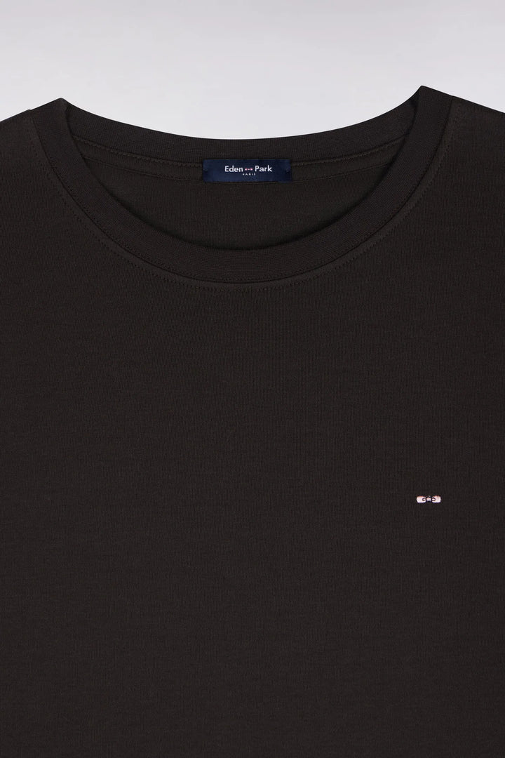 Short-Sleeved Brown Cotton Straight-Cut T-Shirt