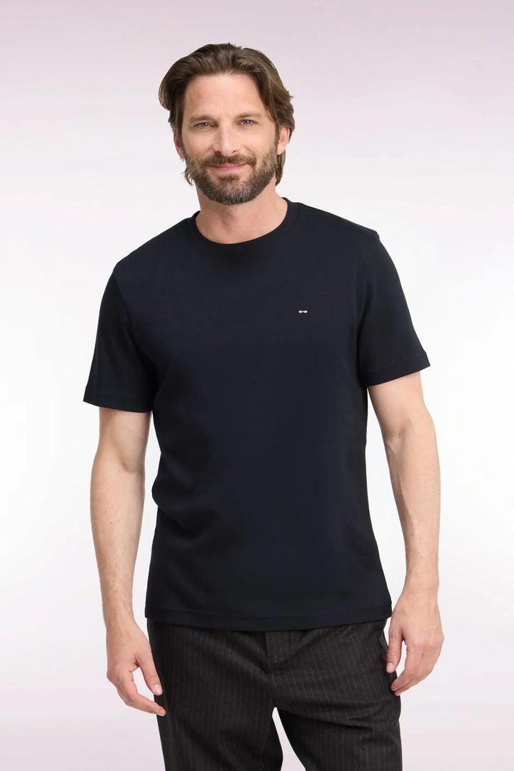 Short-Sleeved Black Cotton Straight-Cut T-Shirt